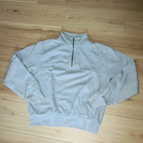 FINAL HOURS! Brandy Melville Half Zip Light Blue Super Comfy SWEATSHIRT - Picture 1 of 4
